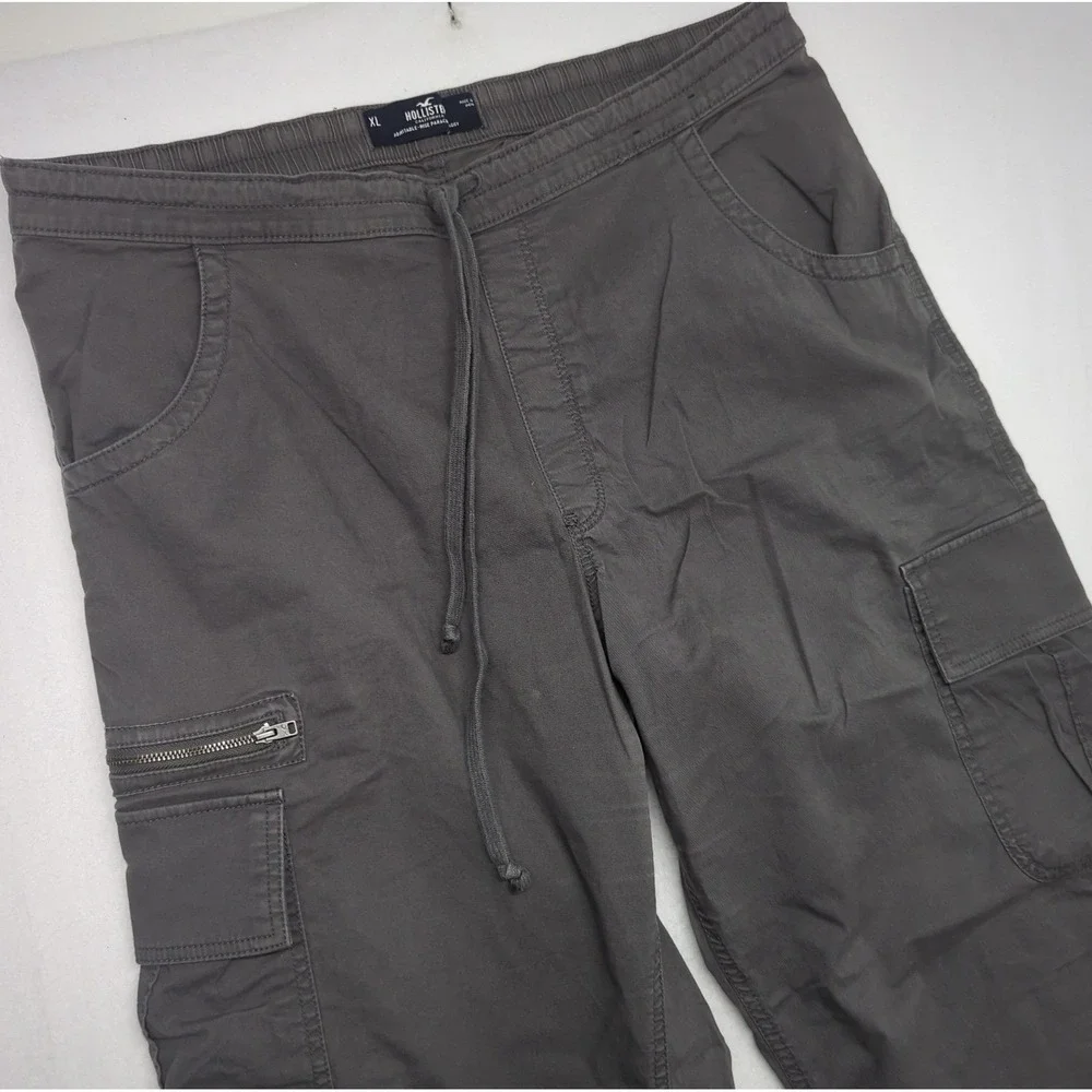 Hollister Cargo Baggy Pants Gray Mens XL Drawstring Parachute Knit